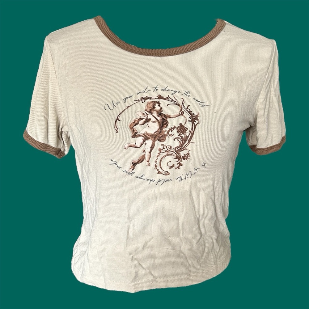 Cream and Brown Graphic Women's Top